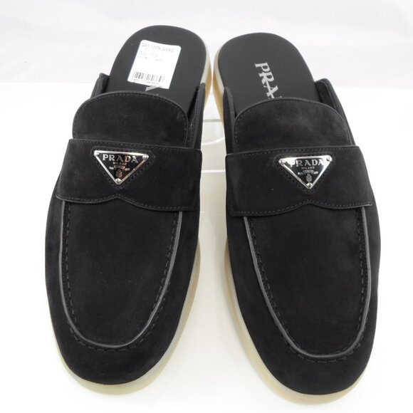 NIB$950 Prada Saint Tropez Suede Metal Triangle Logo Loafer Mules 7.5, US 8.5 - Picture 15 of 16